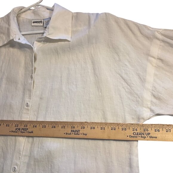 Chicos White 100% Linen Shirt Womens Size 3 Relaxed Fit Button-Up Sleeve - Picture 12 of 13